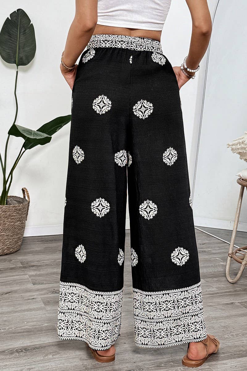 CWBLP2026_BOHO PRINT DRAWSTRING ELASTIC STRAIGHT PANTS
