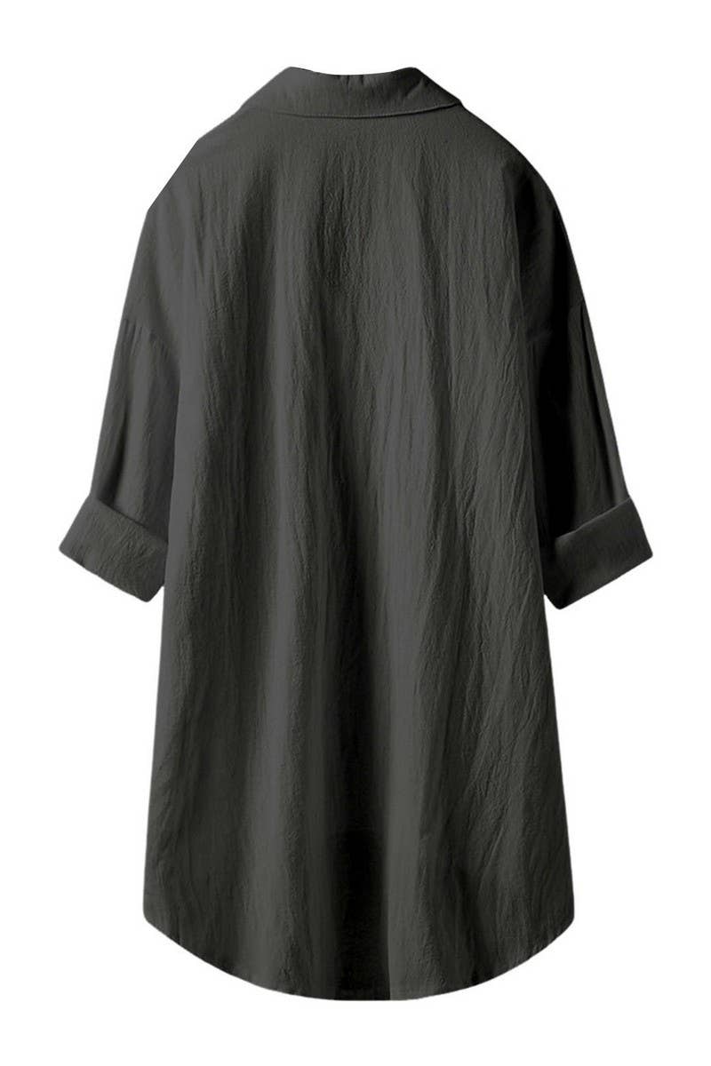 CWTSTL2876_SOLID COLOR HIGH AND LOW COTTON AND LINEN SHIRT