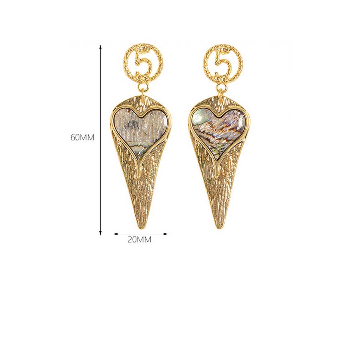 SILVER NEEDLE COLORFUL ABALONE HEART EARRINGS