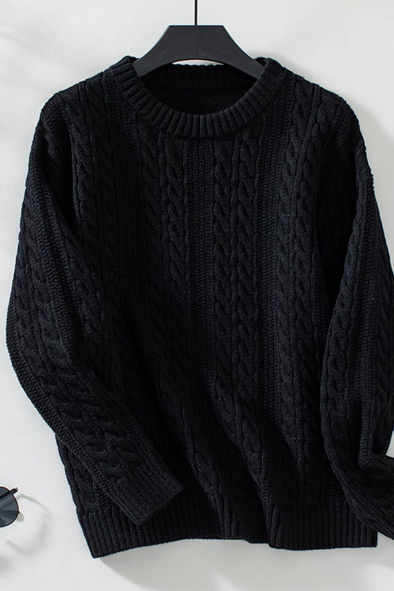 CWOSWL2867_CREW NECK TWIST CABLE KNIT SWEATER