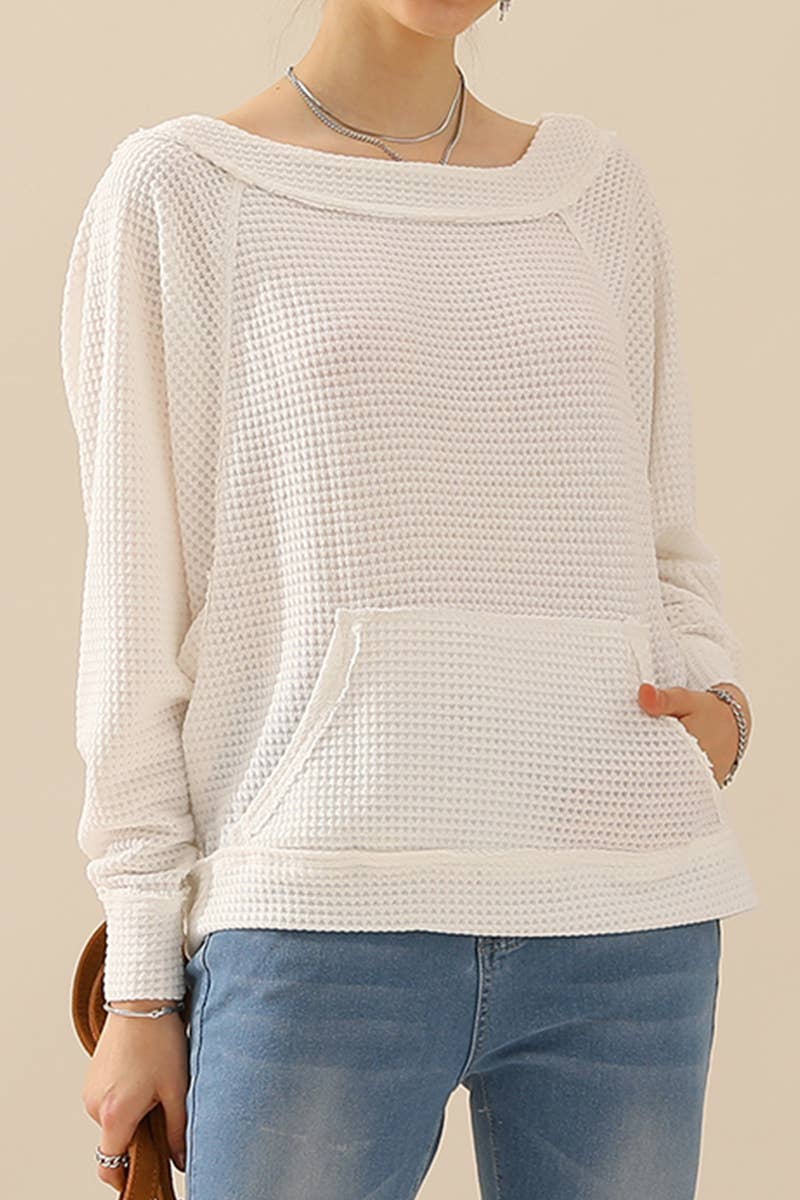 CWTTL1098_BOAT NECK PULLOVER SWEATER POCKETED KNIT TOP