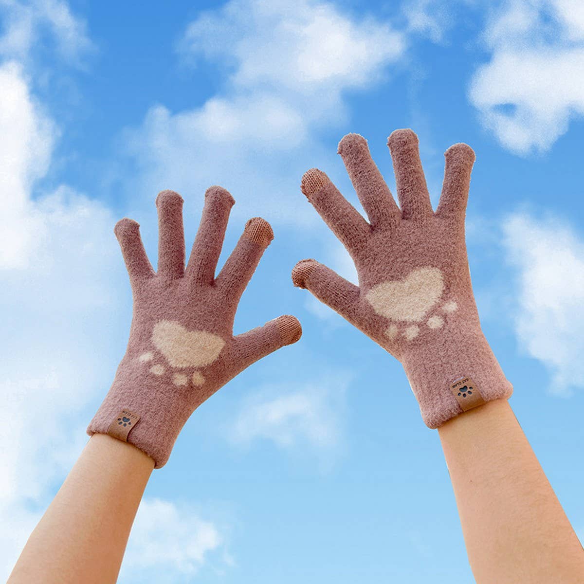 CWAG00545_CUTE FLEECE SMILE FACE TOUCHSCREEN GLOVES