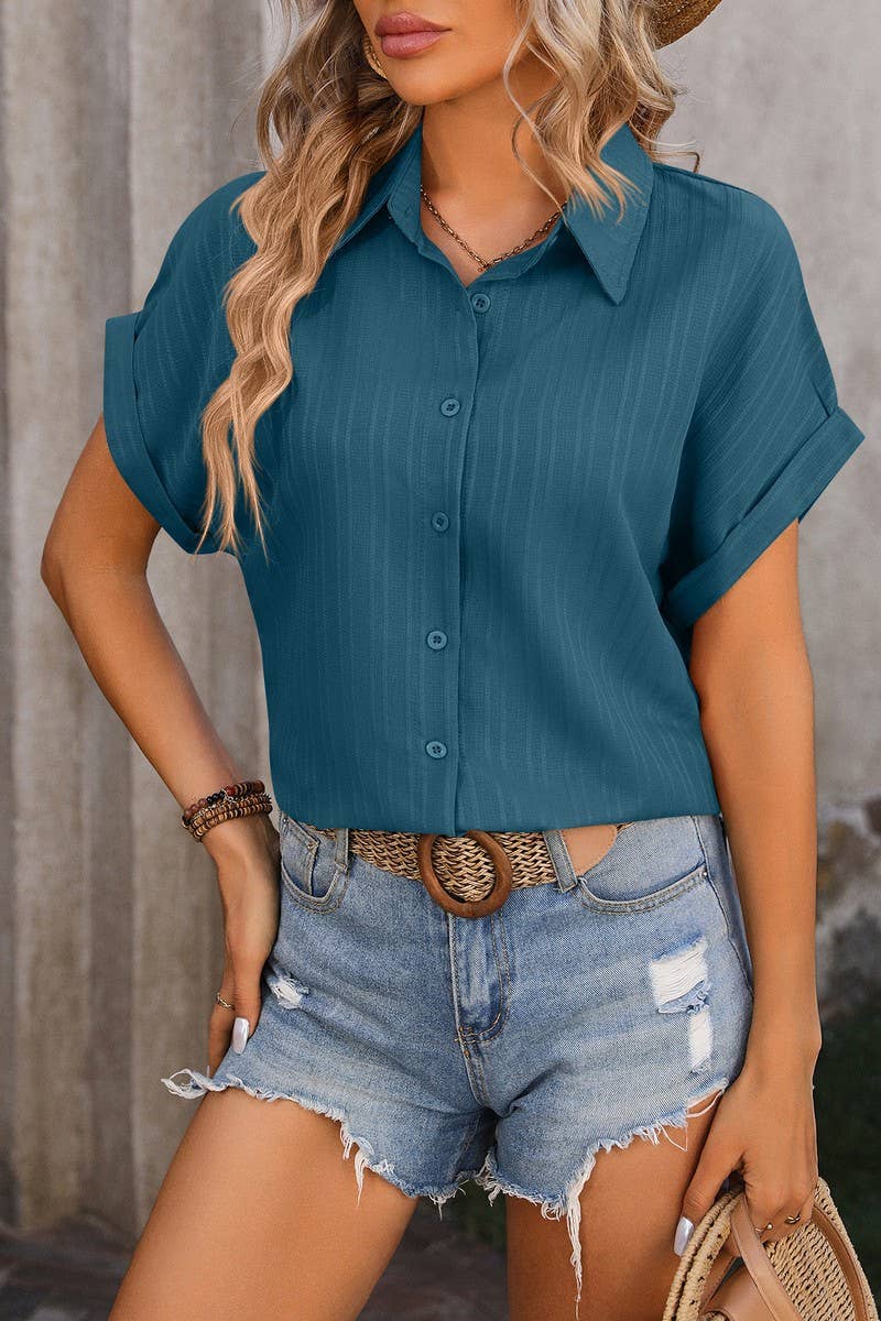 CWTSTS0325_Open Front Short Sleeved Shirt Top
