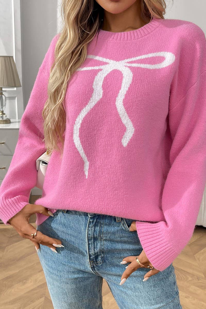 CWOSWL07156_RETRO BOW KNIT JACQUARD SWEATER