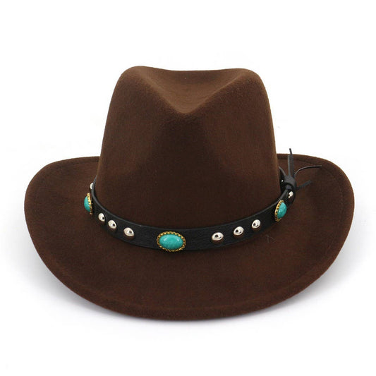 Turquoise Trim Felt Western Cowboy Hat_CWAH1775