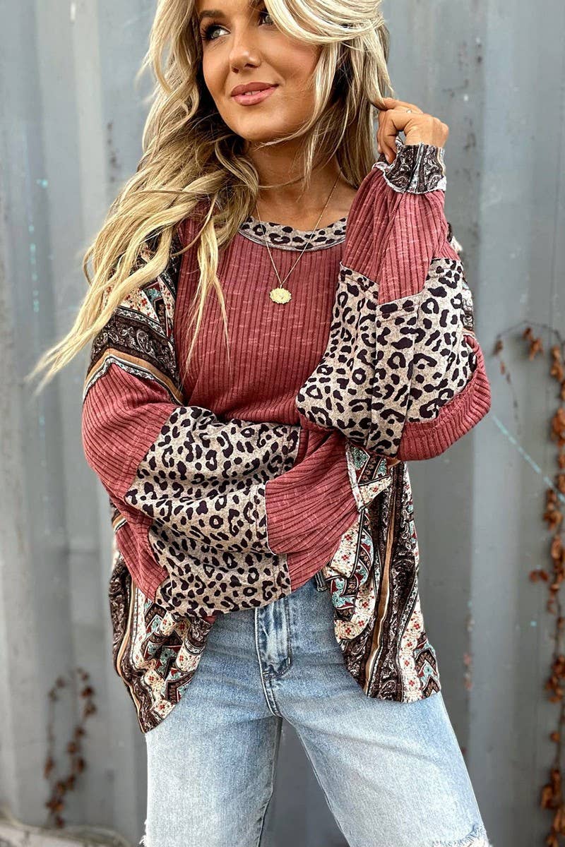 CWTBLL2419_CONTRAST STRIPED ROUND NECK LOOSE SWEATSHIRT