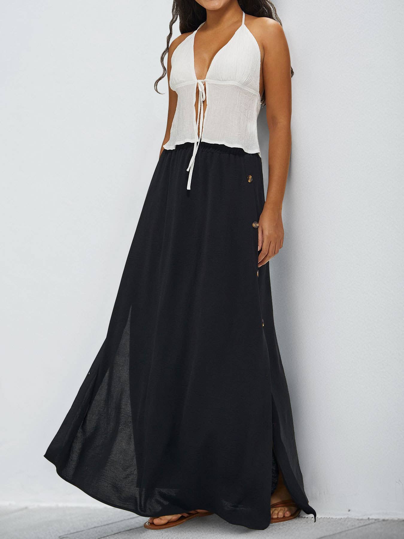 Casual commuting side button long skirt