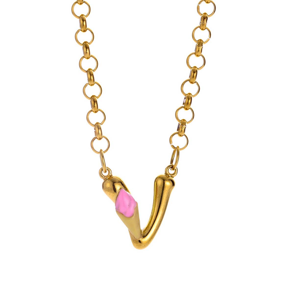 Original Stainless Steel Letter Necklace withEnamel_CWMM8836