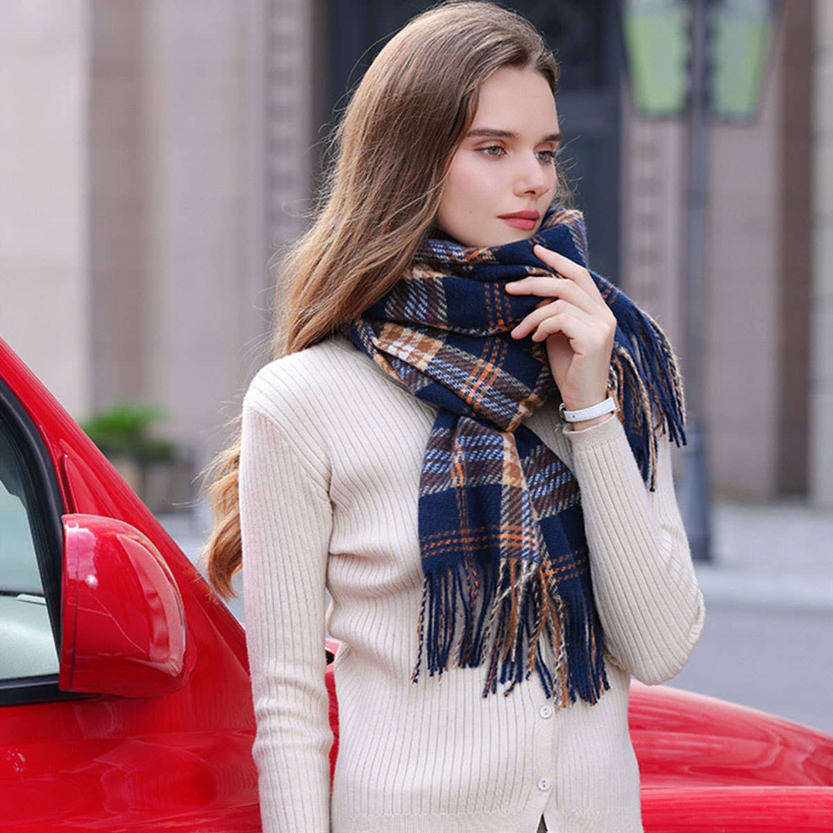 Plaid Winter Scarf for Women ??Soft Tassel Shawl_CWASC0224