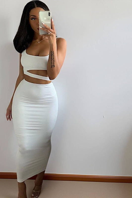 CWSTB00414_SEXY RUCHED CUTOUT TWO PIECE DRESS