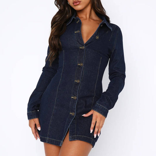 COMFORTABLE WASH DENIM LONG SLEEVE DRESS