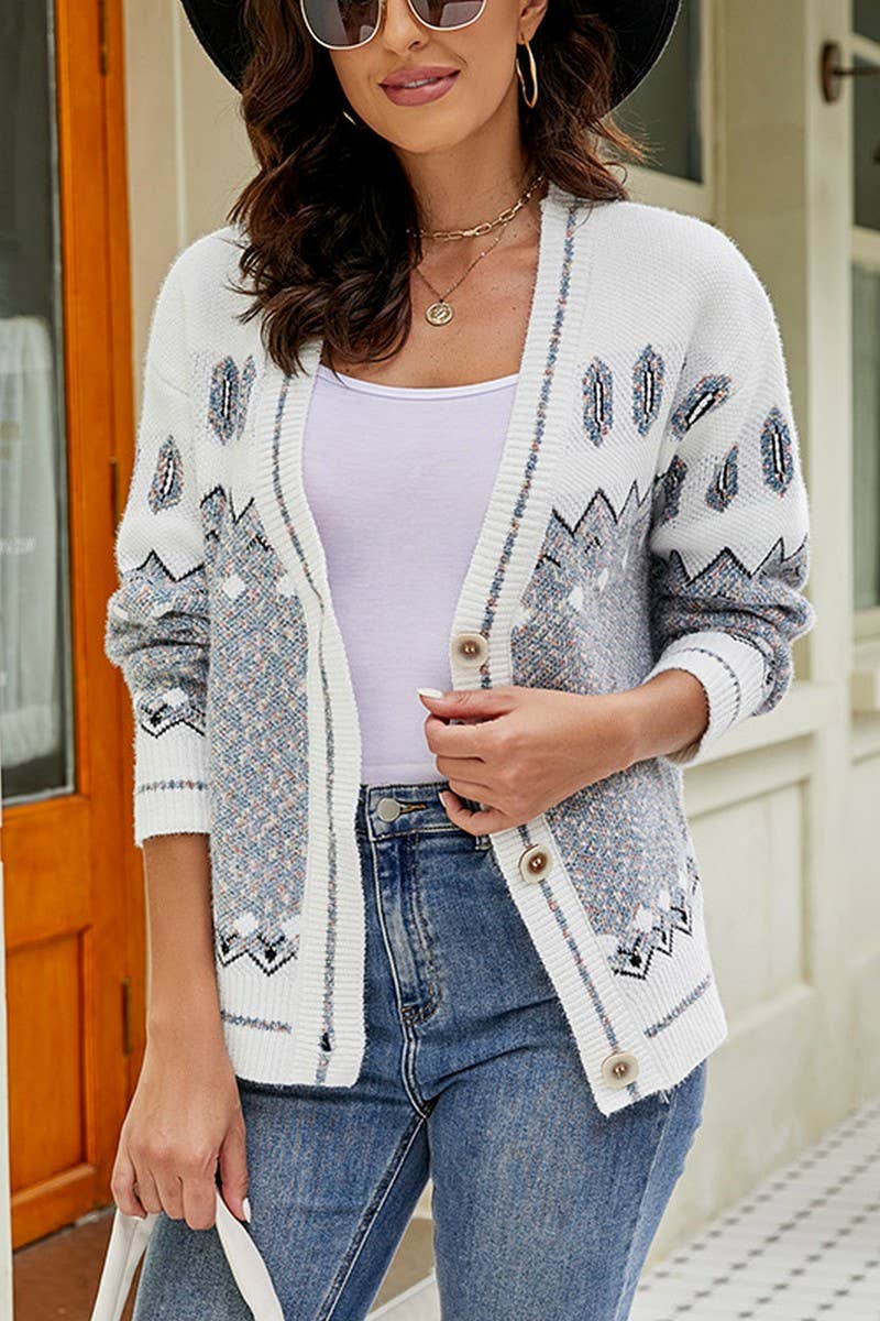 CWOCAL0872_CONTRAST COLOR SINGLE-BREASTED KNITTED CARDIGAN