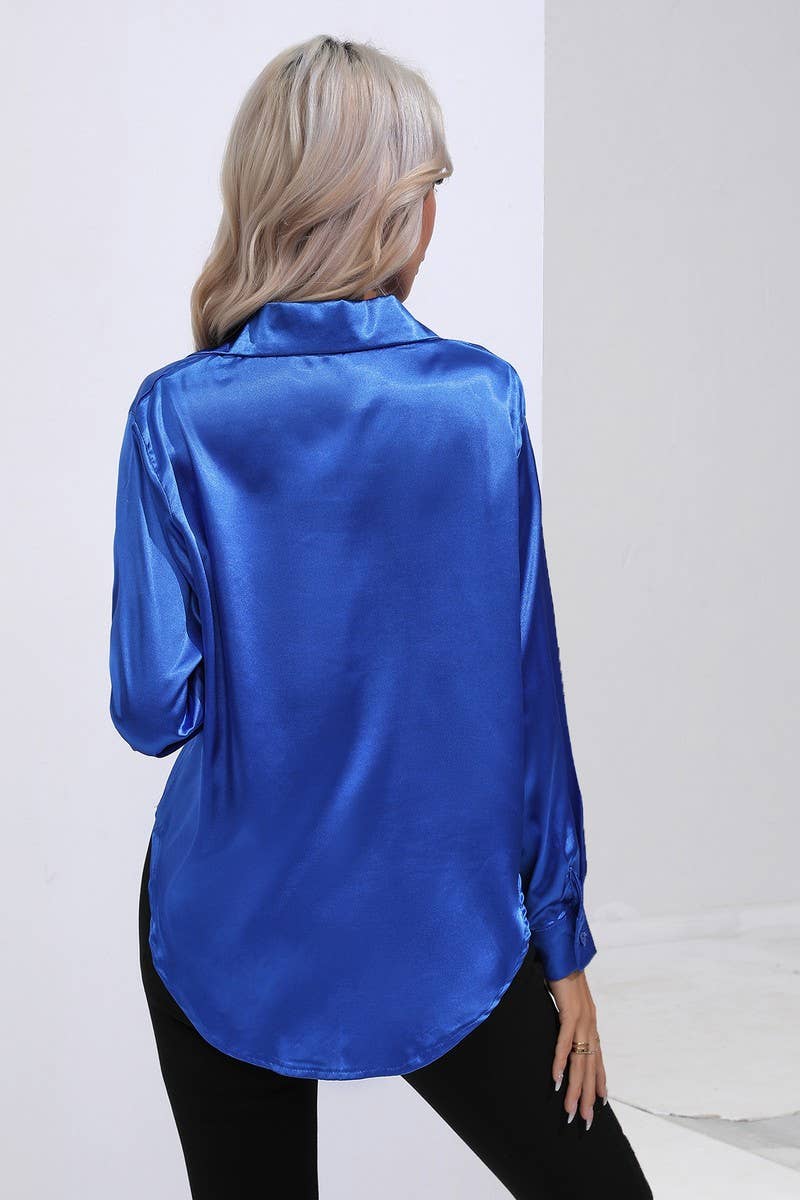 CWTBLL0690_Button Down Silky Satin Long Sleeve Top