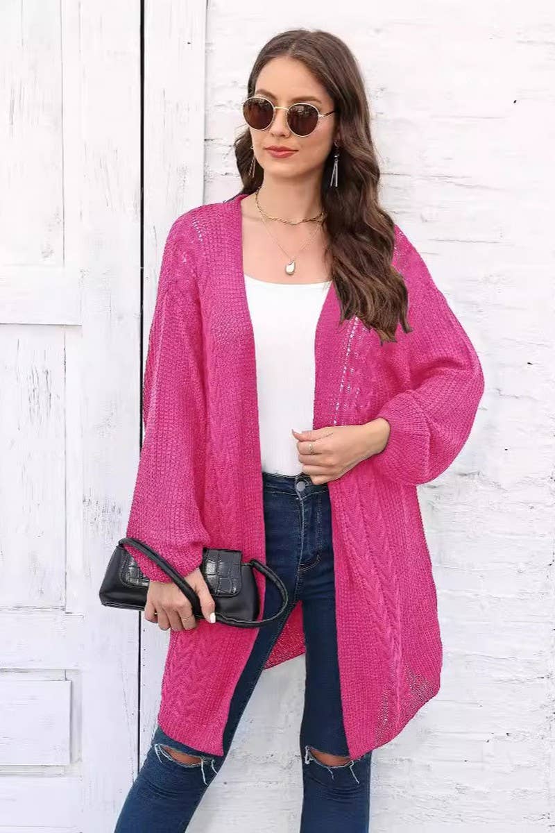 CWOSWL07343_WOMENLOOSE KNIT CARDIGAN SWEATER