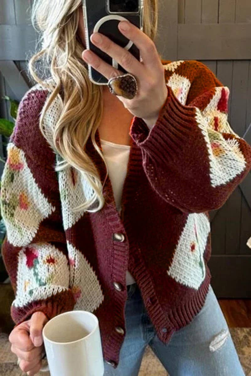 CWOCAL00568_CONTRASTING FLORAL JACQUARD-KNIT SWEATER COAT