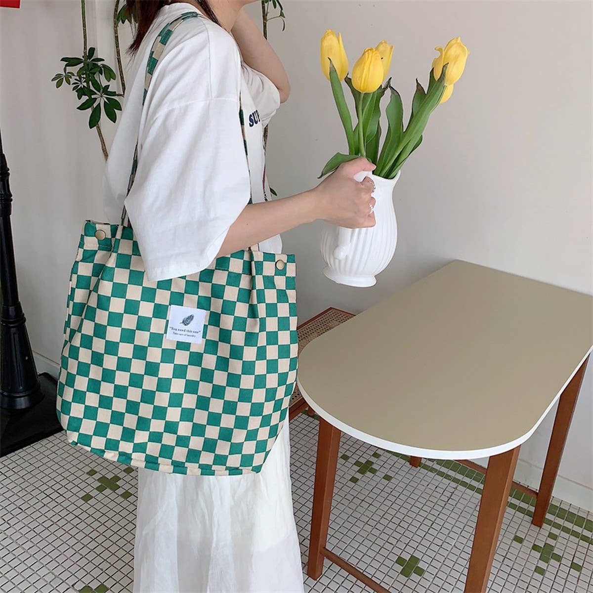 CWAB3899_CORDUROY SNAP-BUTTON LARGE-CAPACITY SHOULDER BAG