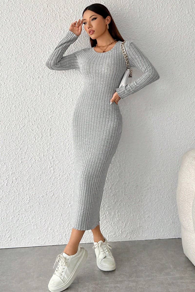 CWDMD00983_TEMPERAMENT SLIM-FIT SOLID COLOR LONG-SLEEVED DRE