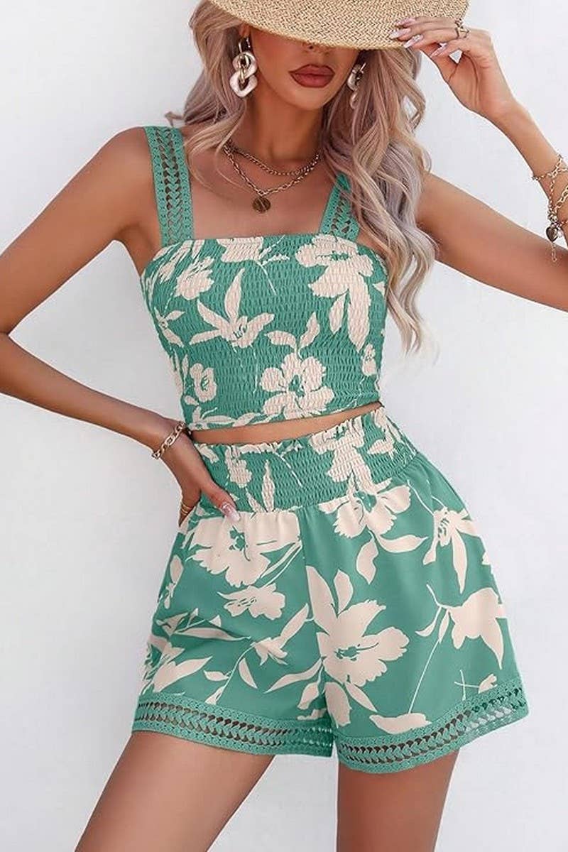 CWSTB2048_FLORAL PRINT CAMI TOP AND SHORTS SET