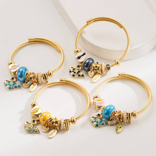 Gold Alloy Swan Charm Adjustable Bracelet