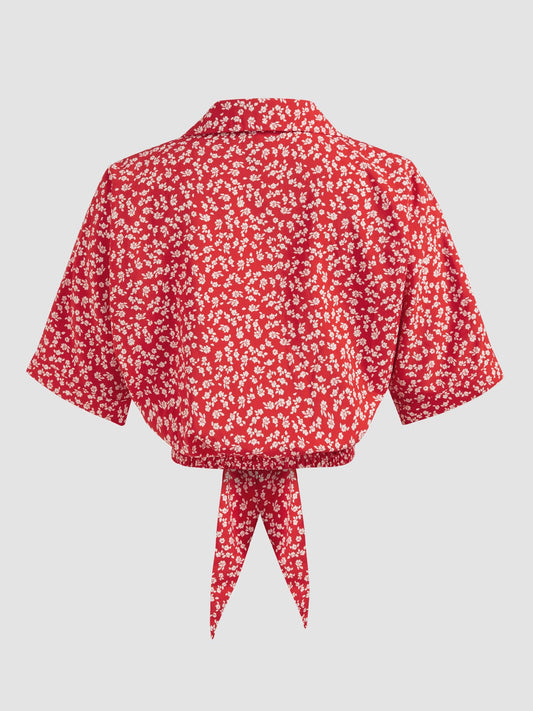 FLORAL LAPEL BLAZER COLLAR SHORT-SLEEVED SHIRT