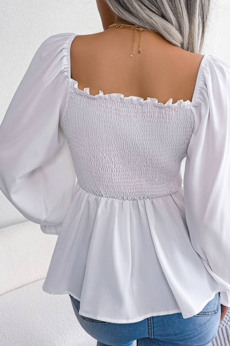 CWTBLL0957_SUMMER CHIFFON WOOD EAR LONG SLEEVE TOP