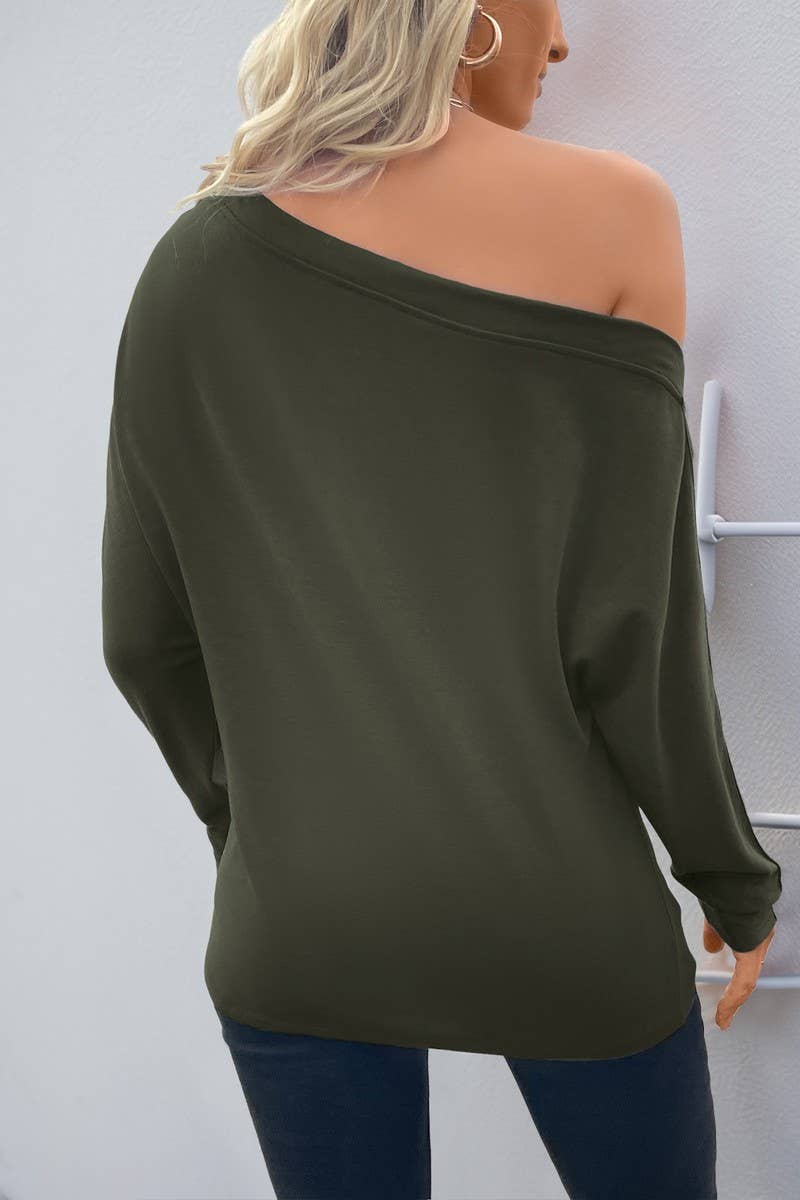 CWTBLL4062_OFF-SHOULDER LIGHTWEIGHT LONG SLEEVE PULLOVER