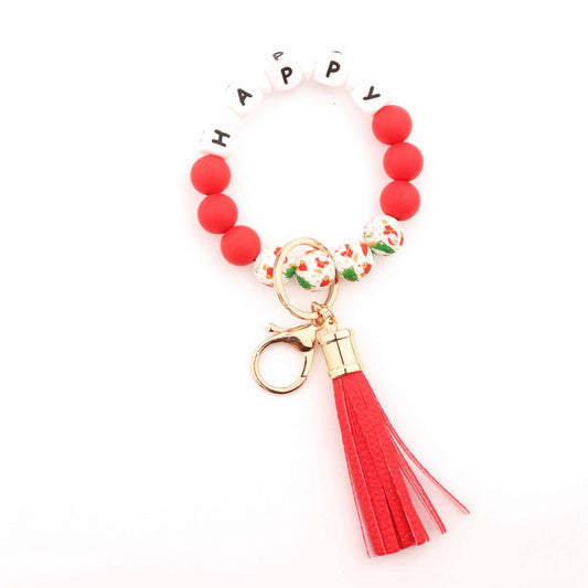 CHRISTMAS BEAD BRACELET CARD HOLDER KEYCHAIN