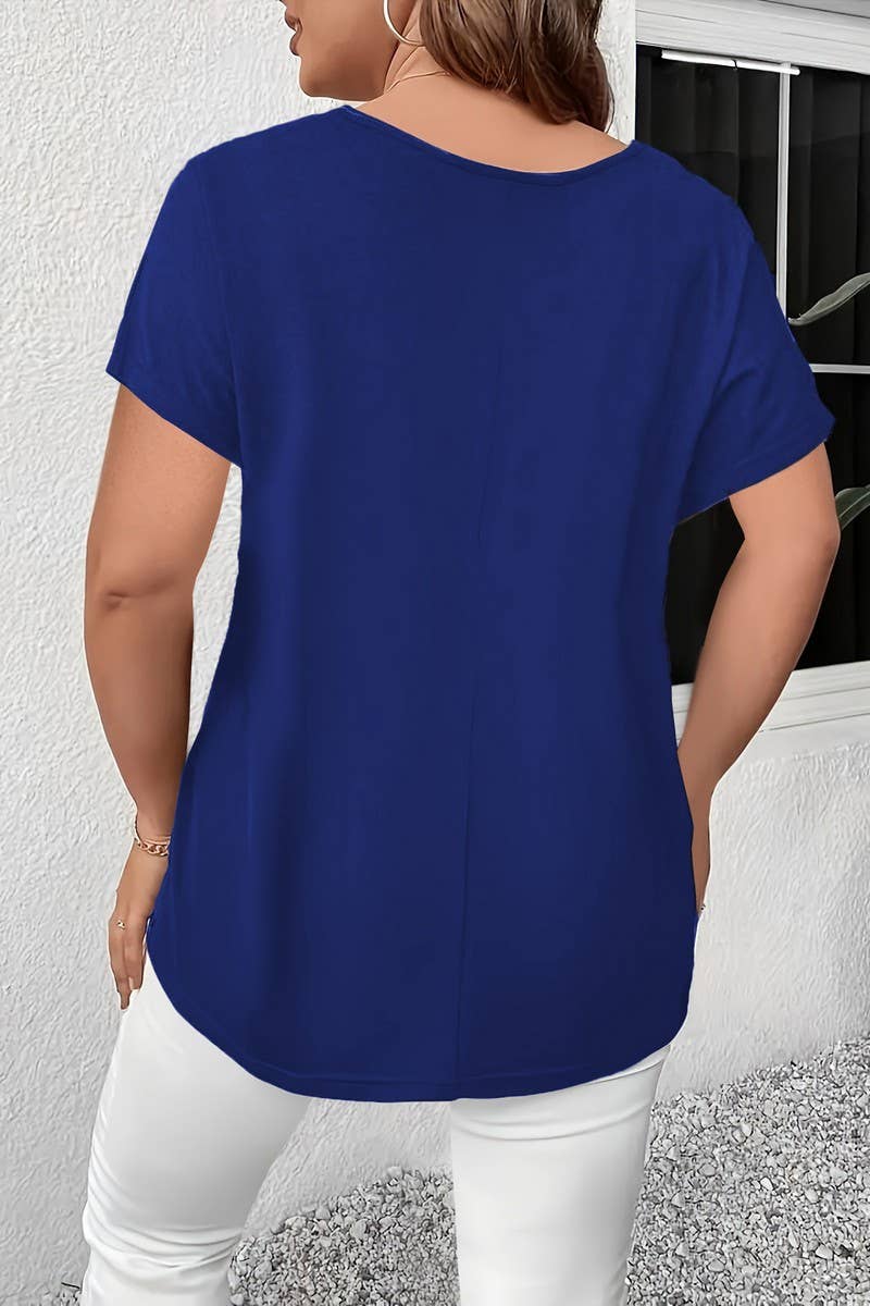 CWTBLS2188_SOLID V-NECK CRISSCROSS SHORT SLEEVE T-SHIRT