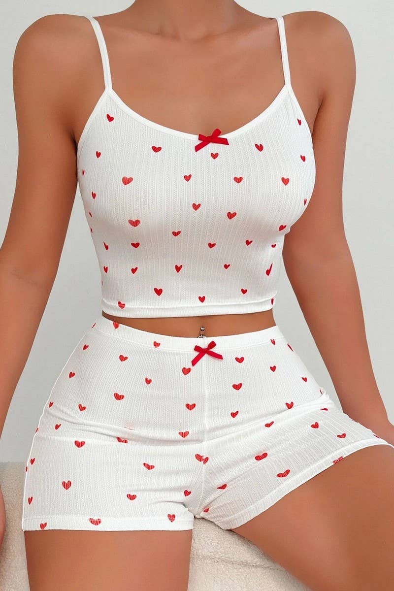 CWSPJ00495_HEART PRINT BOW TIE CAMI PAJAMA SET