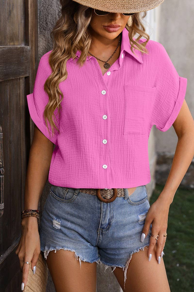 CWTSTS0324_Open Front Short Sleeved Shirt Top