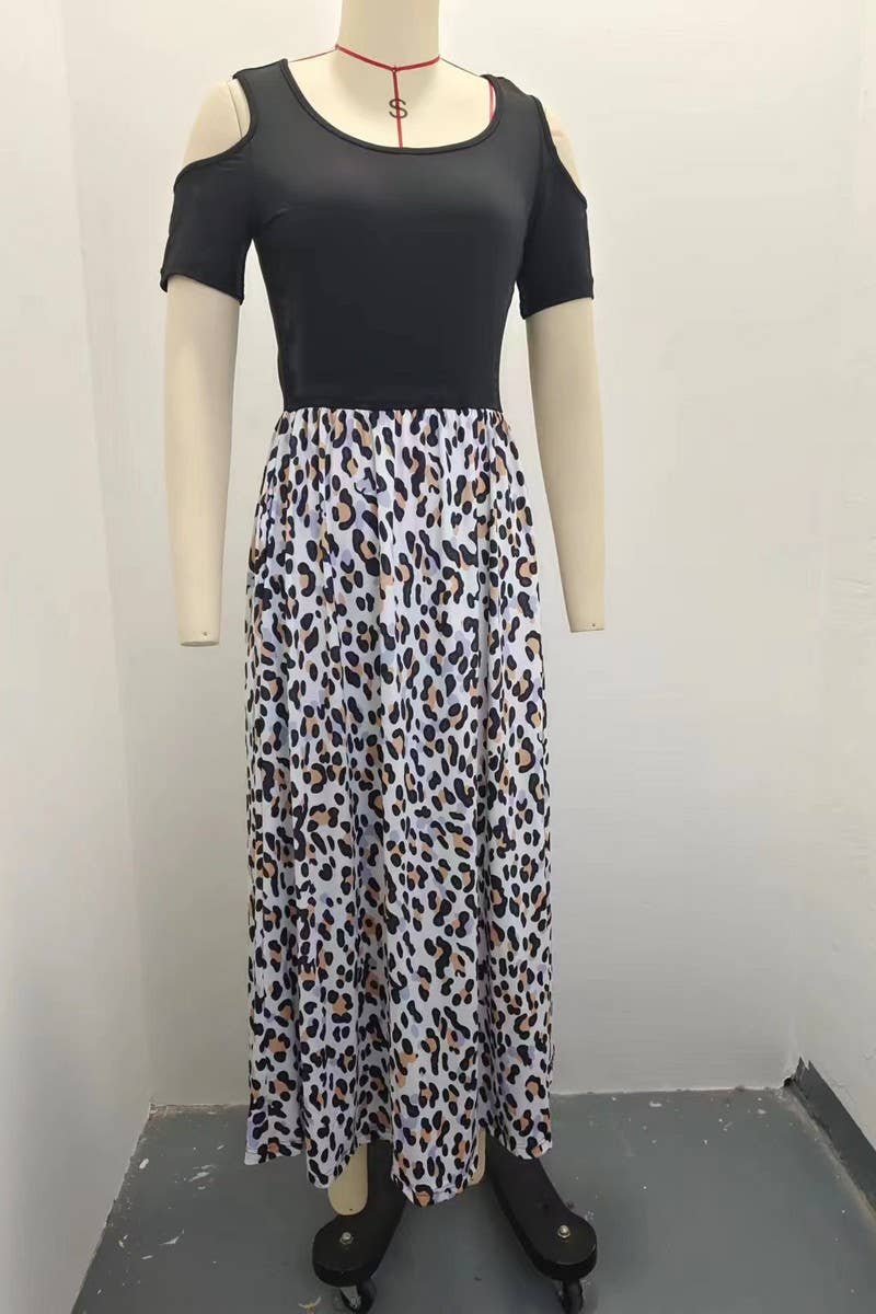 CWDMD2070_ROUND NECK FASHIONABLE SHORT SLEEVE LONG DRESS