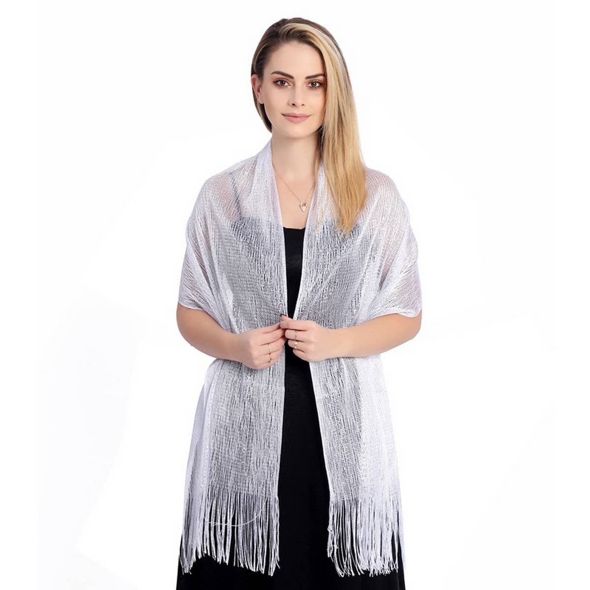 FASHIONABLE GOLD AND SILVER SILK SHAWL