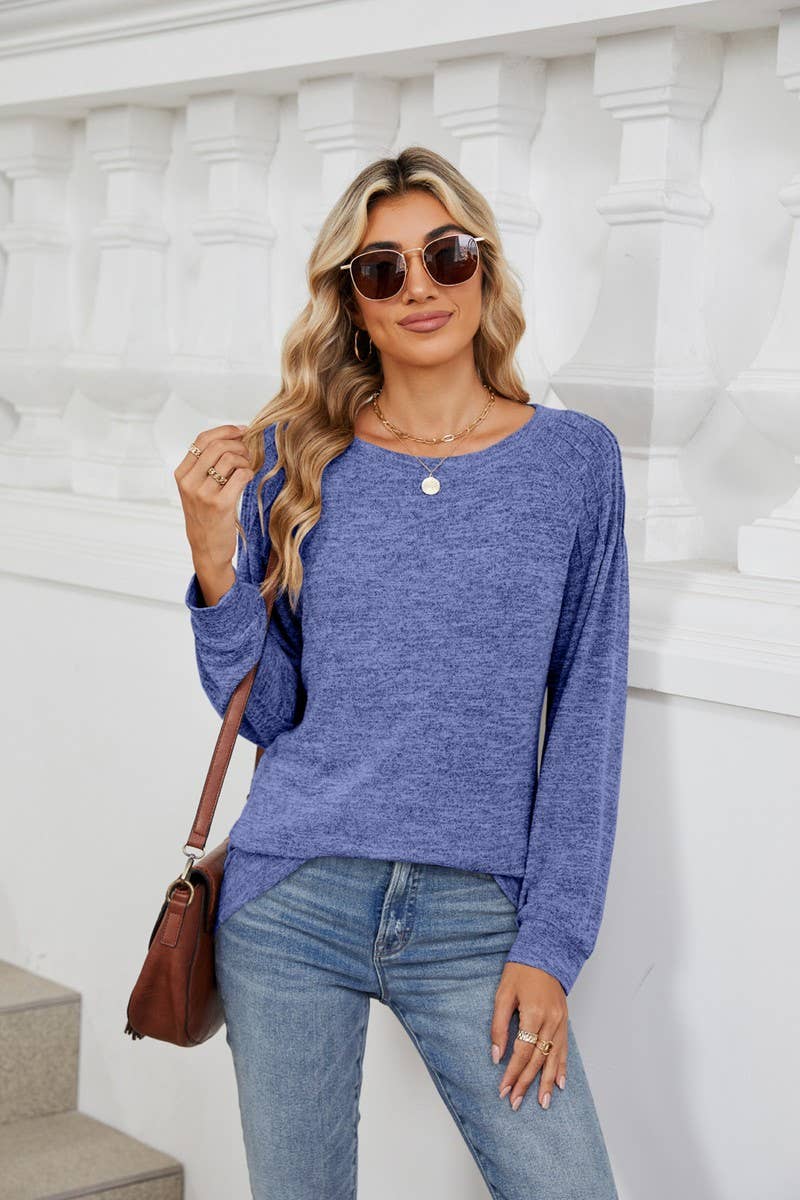 CWTBLL1863_SOLID COLOR ROUND NECK LOOSE LONG SLEEVE TOP