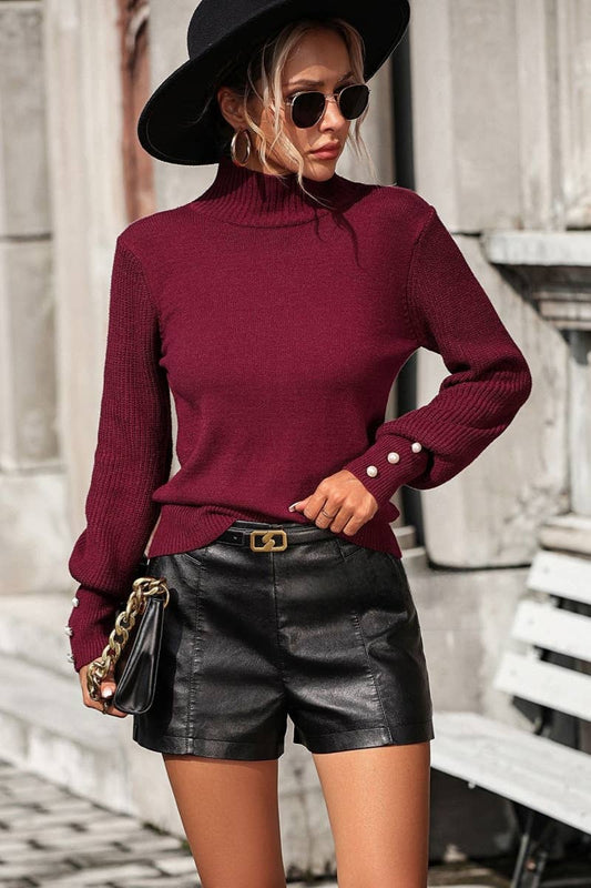 CWOSWL605_Turtle Neck Long Sleeve With Botton Sweater