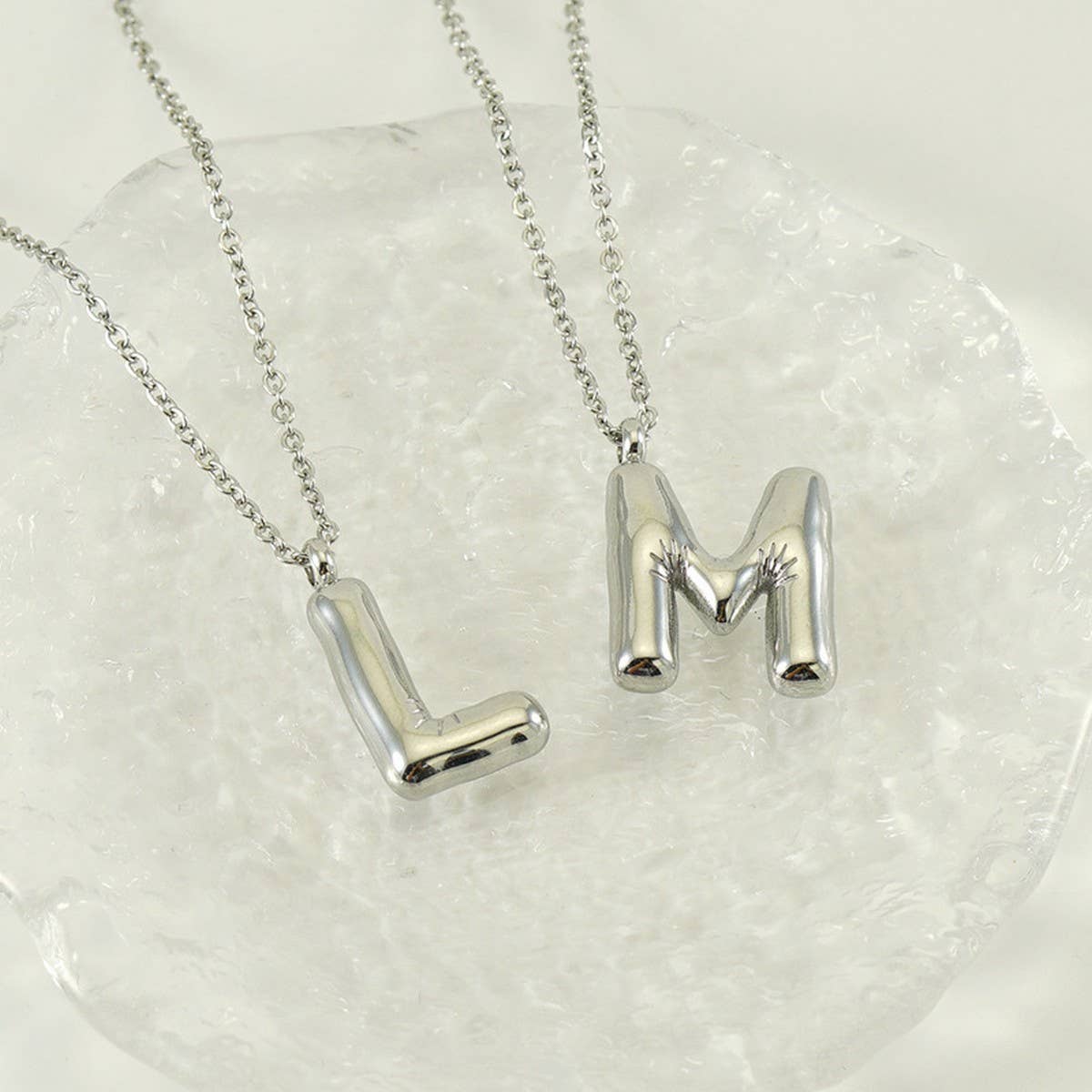 CWAJE1946_Steel Color Bubble Letter Necklace