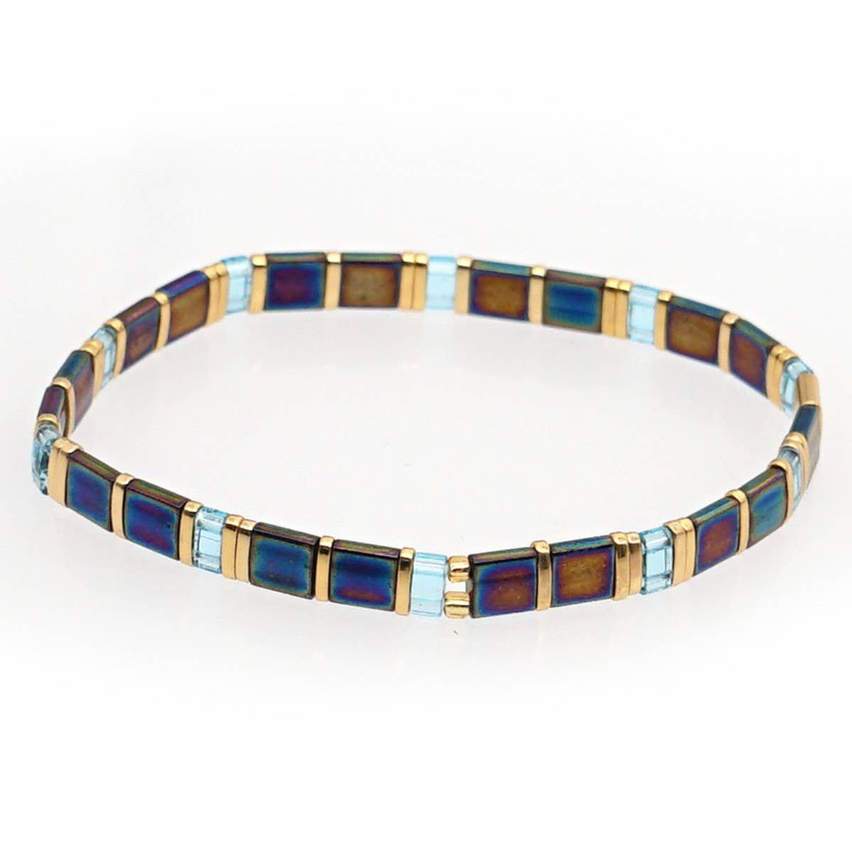 MULTI-LAYERED TILA BEADS BRAIDED GOLD BEAD BRACELET