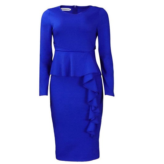 SOLID COLOR HIP-WRAPPED PLUS SIZE RUFFLED DRESS_CWDMD3705