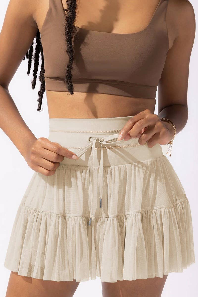 CWBSS0490_SPRING AND SUMMER HIGH WAIST LACE UP PLEATED SKIRT