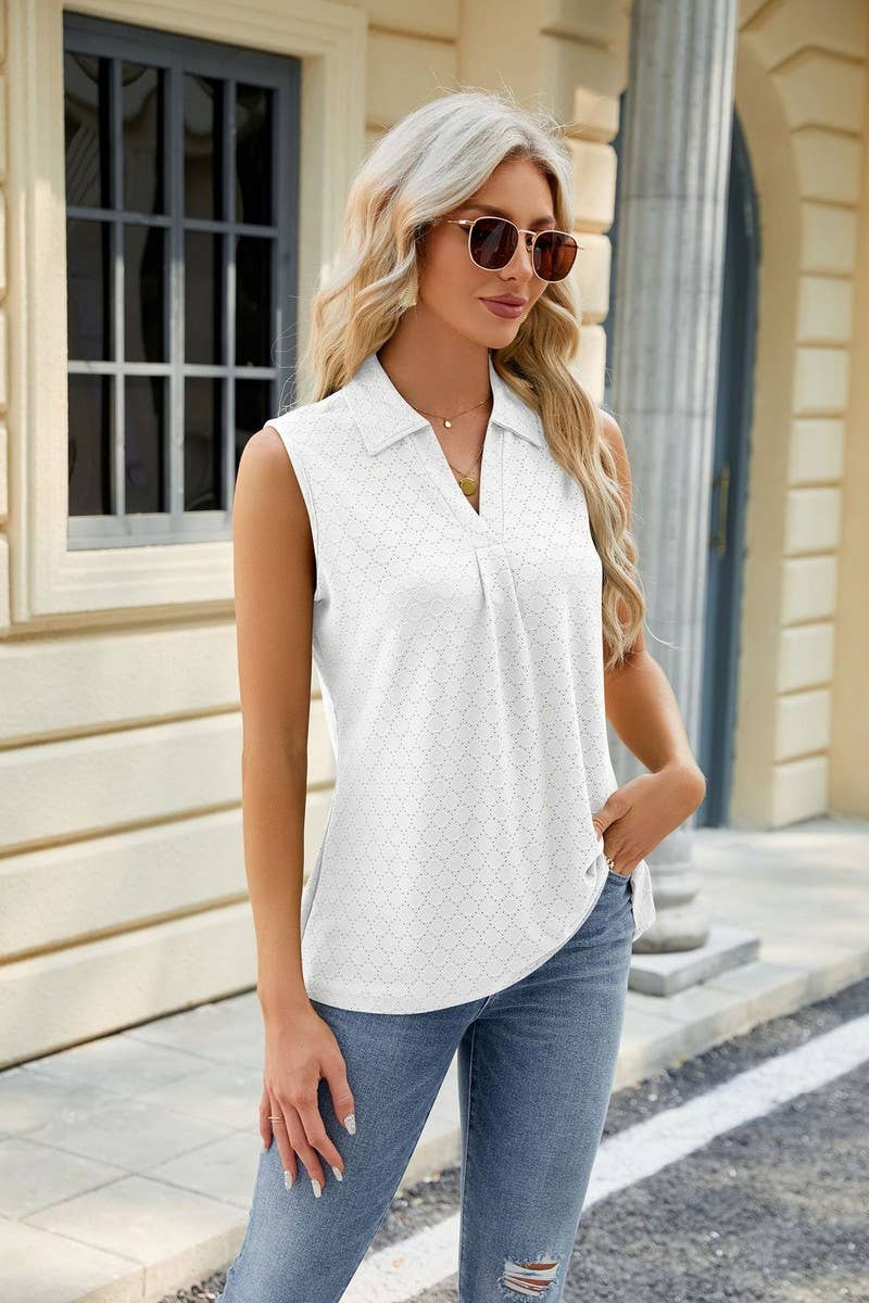 CWTTSL0236_V-Neck Sleeveless Knit Top