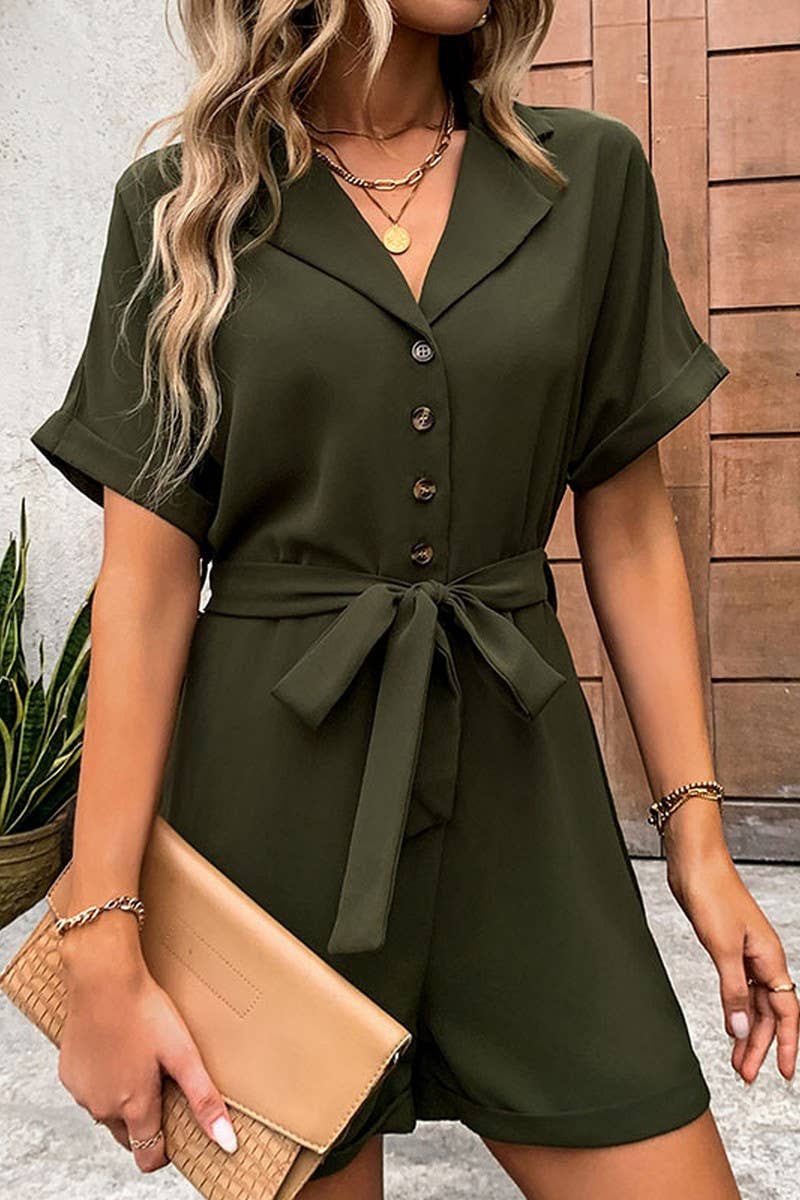 CWSJS0869_LAPEL SHORT SLEEVE CASUAL WIDE LEG JUMPSUIT