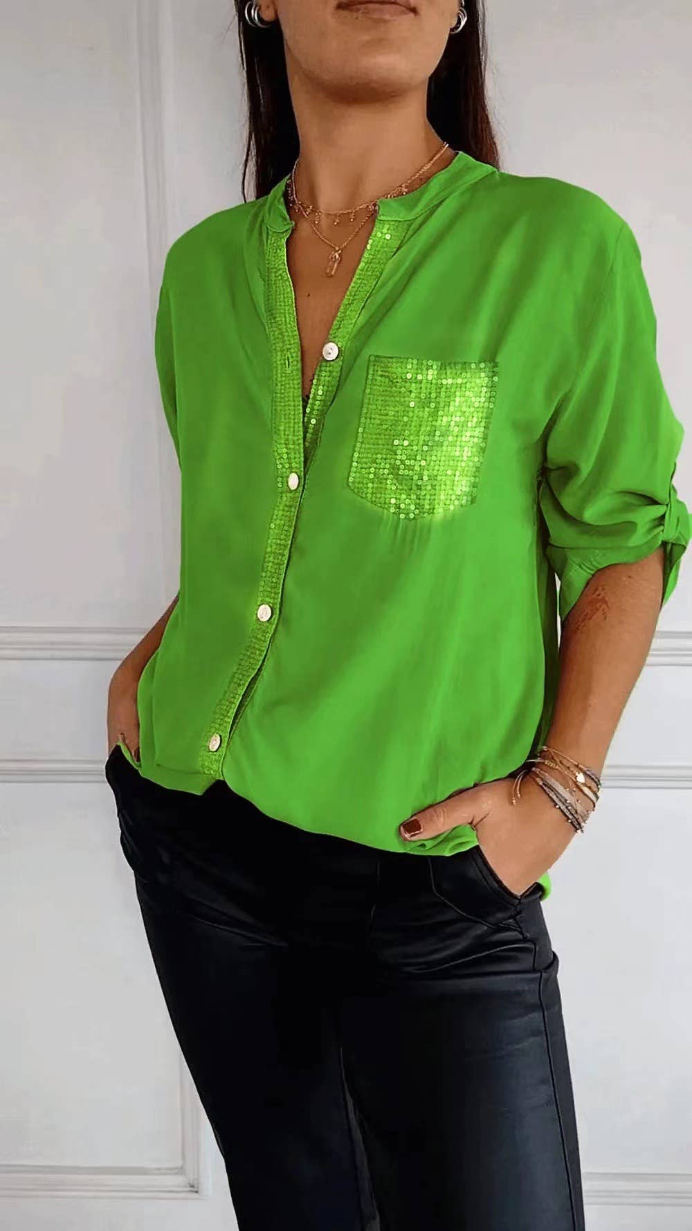 Commuter-style sequined fashion women's shirt