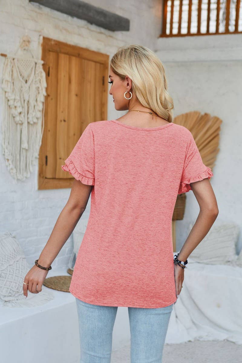 CWTBLS1105_FUNGUS LACE ROUND NECK SOLID COLOR TOP