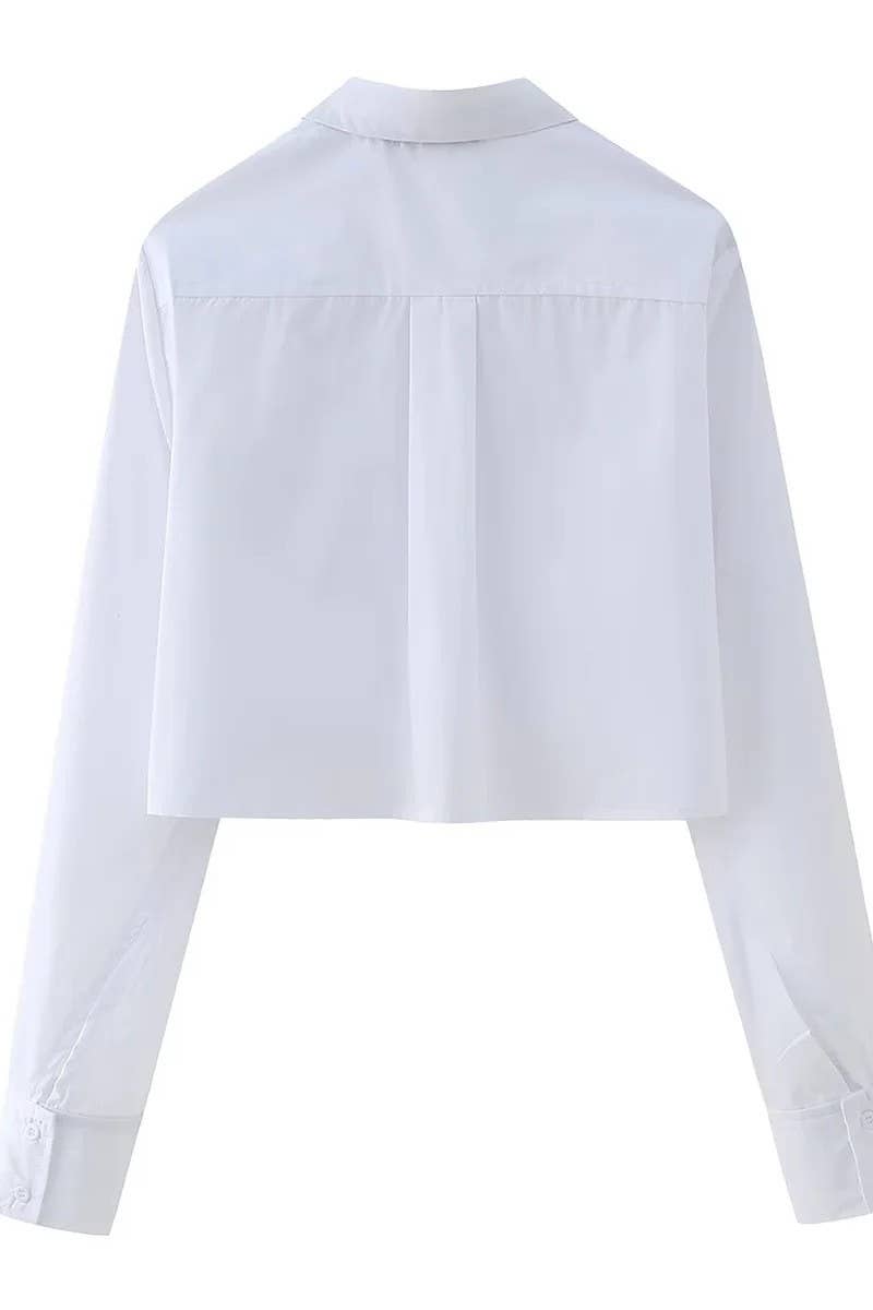 CWTSTL2451_STRIPED LAPEL SINGLE BREASTED CROPPED NAVEL SHIRT