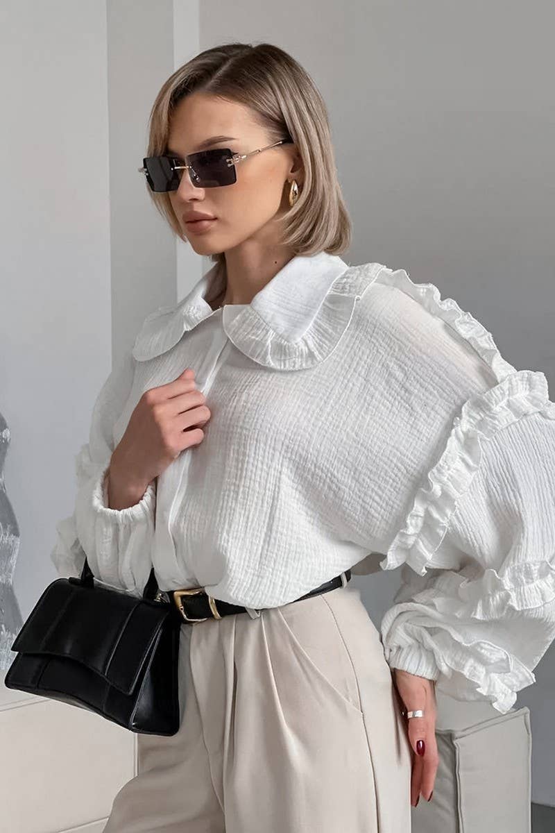 CWTSTL00922_LACE LANTERN SLEEVE LOOSE LONG SLEEVE SHIRT