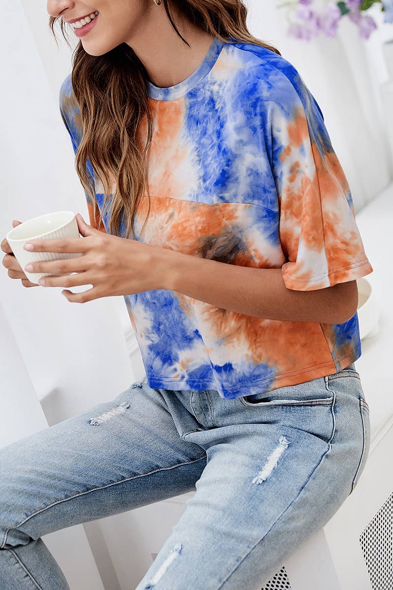 CWTTS1426_SUMMER LOOSE CASUAL TIE-DYE PATCHWORK TOP