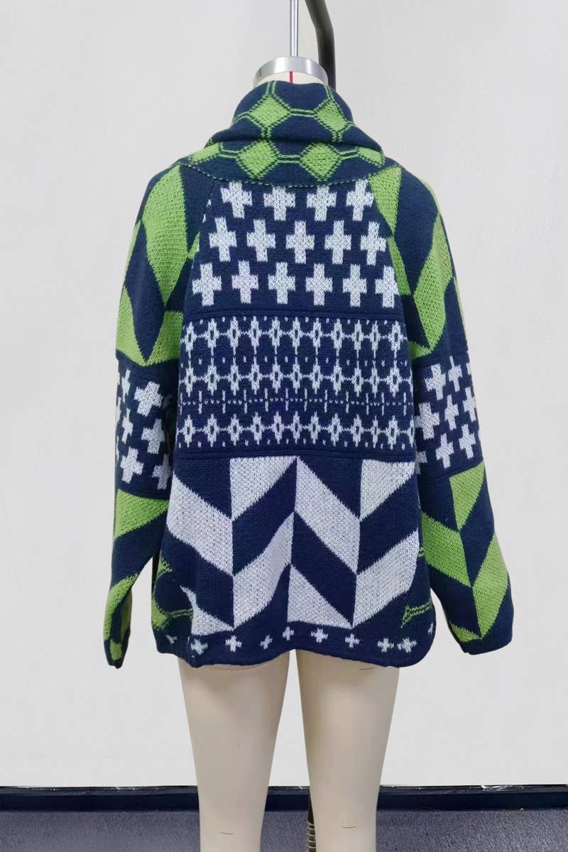 CWOSWL07748_2024 Y2K ABSTRACT PRINT COLLARED KNIT DRESS