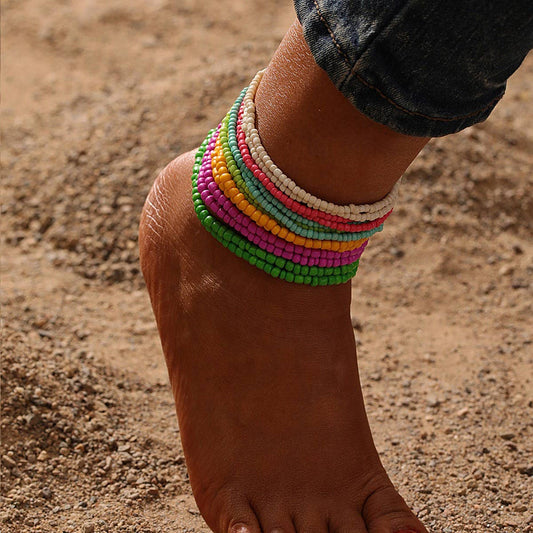 Boho Beaded Anklet Set ??Handmade Glass Beads_CWMM6360