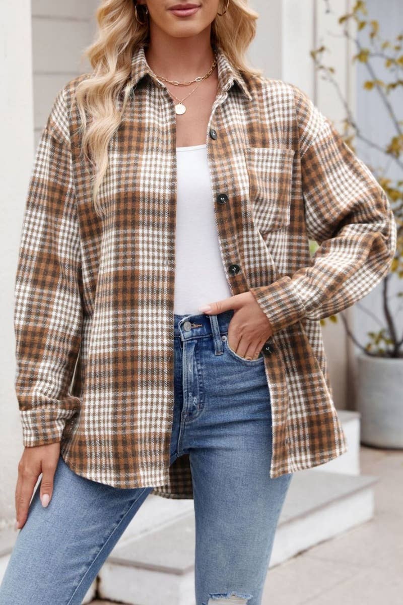 CWTSTL1719_AUTUMN PLAID FLANNEL LONG-SLEEVED WOOLEN SHIRT