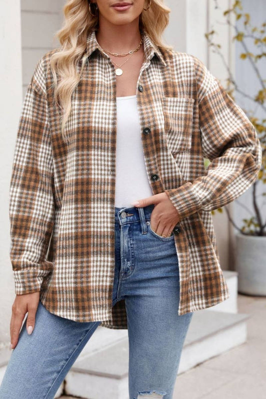 CWTSTL1719_AUTUMN PLAID FLANNEL LONG-SLEEVED WOOLEN SHIRT