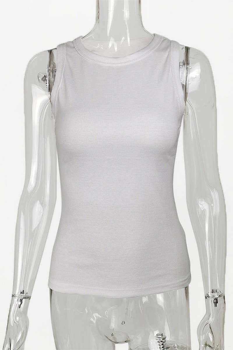 CWTTK0838_SOLID COLOR CREW NECK KNIT RIBBED VEST TOP